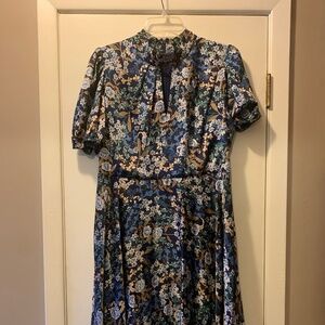 Maggy London Silk Dress Size 12 navy floral